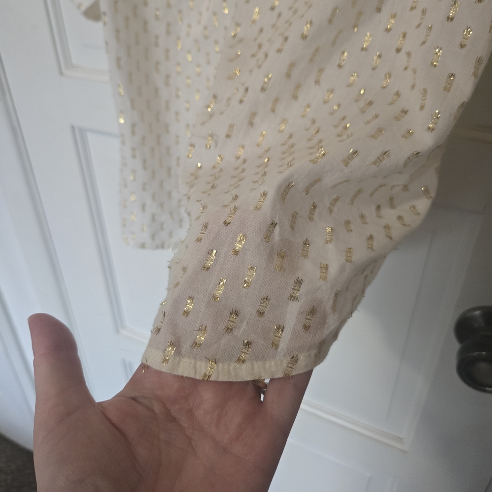 💚GAP Cream Blouse with Gold Foil Dot Accents - Picture 4 of 8